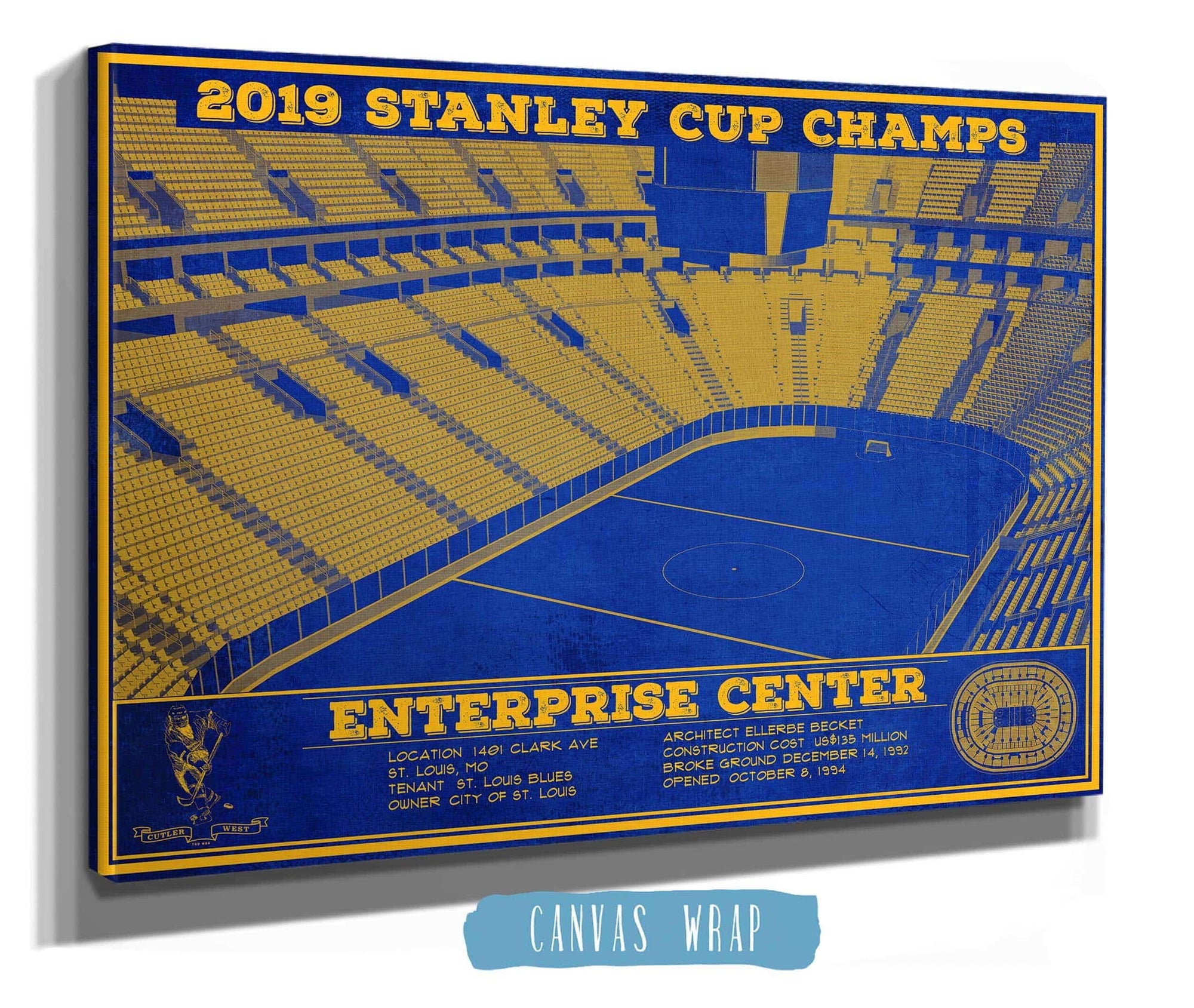 Cutler West St. Louis Blues Enterprise 2019 Stanley Cup Champions - Vintage Hockey Team Color Print