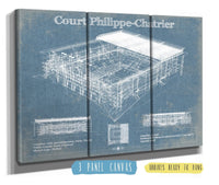 Cutler West Tennis Arena 48" x 32" / 3 Panel Canvas Wrap Stade Court Philippe Chatrier - Roland Garros - Vintage France Tennis Blueprint Art 933311313_5721