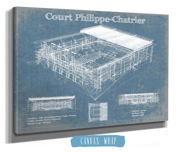 Cutler West Stade Court Philippe Chatrier - Roland Garros - Vintage France Tennis Blueprint Art