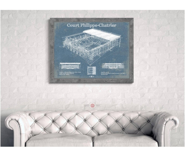 Cutler West Stade Court Philippe Chatrier - Roland Garros - Vintage France Tennis Blueprint Art