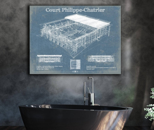 Cutler West Stade Court Philippe Chatrier - Roland Garros - Vintage France Tennis Blueprint Art