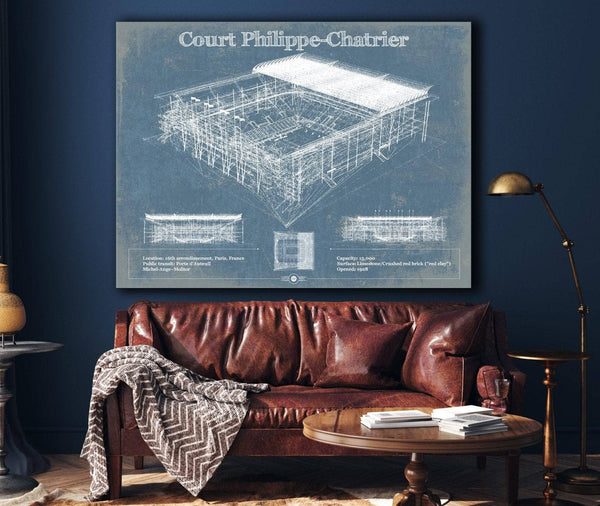 Cutler West Stade Court Philippe Chatrier - Roland Garros - Vintage France Tennis Blueprint Art