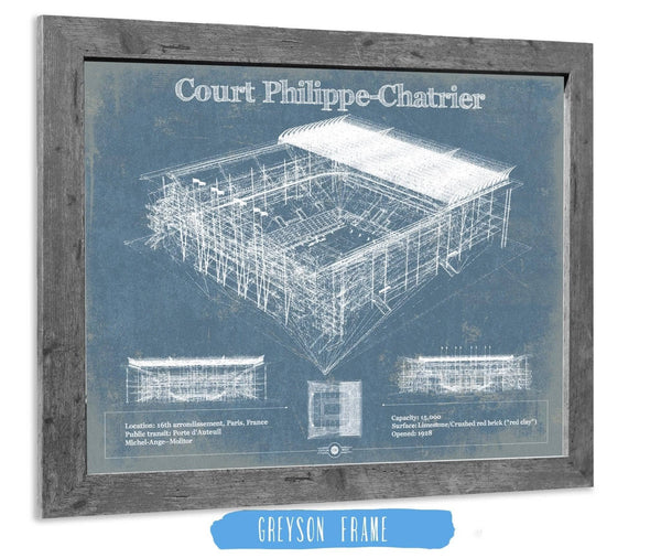 Cutler West Stade Court Philippe Chatrier - Roland Garros - Vintage France Tennis Blueprint Art