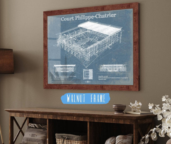 Cutler West Stade Court Philippe Chatrier - Roland Garros - Vintage France Tennis Blueprint Art