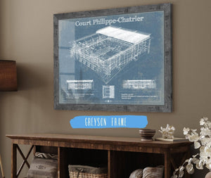 14" x 11" / Greyson Frame Cutler West Stade Court Philippe Chatrier - Roland Garros - Vintage France Tennis Blueprint Art