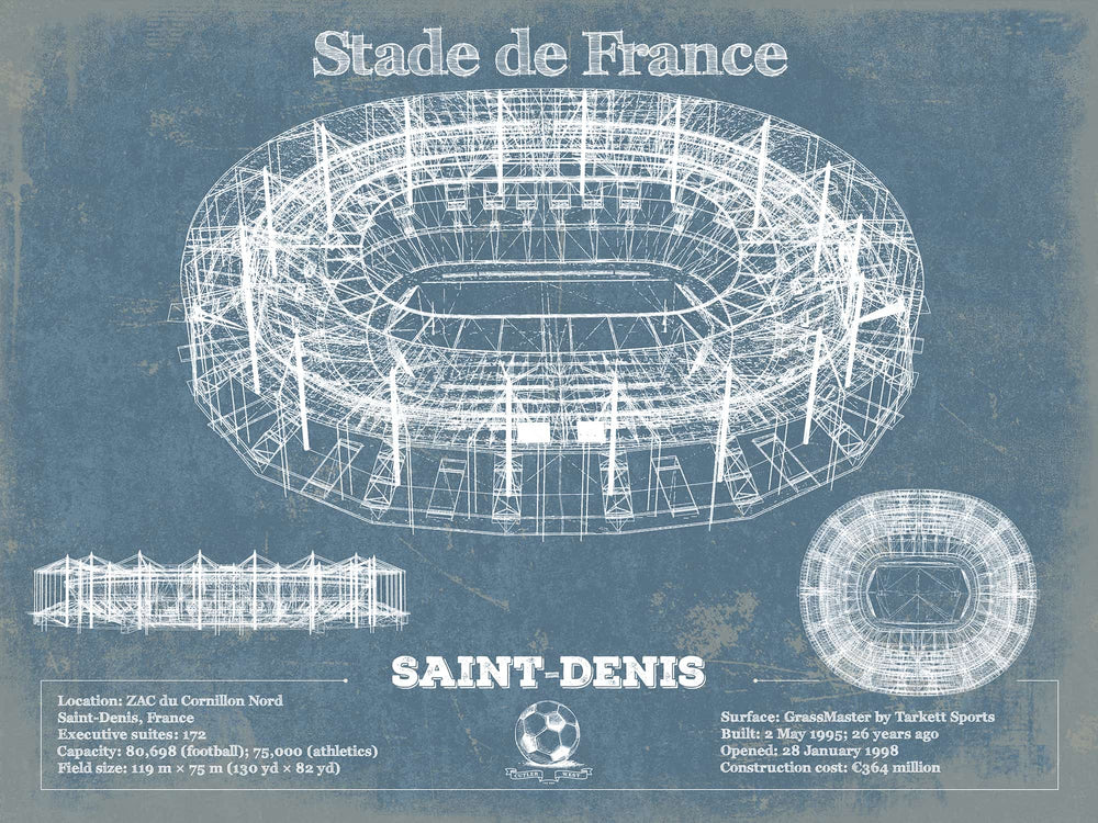 14" x 11" / Stretched Canvas Wrap Cutler West Stade de France Vintage Football Stadium Print
