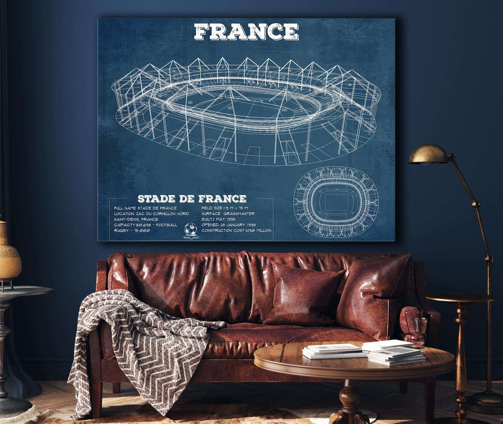 14" x 11" / Stretched Canvas Wrap Cutler West Stade de France Vintage Soccer Stadium Print