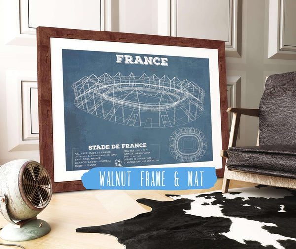 20" x 16" / Walnut Frame & Mat Cutler West Stade de France Vintage Soccer Stadium Print