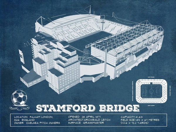 14" x 11" / Unframed Cutler West Stamford Bridge Chelsea FC European Football Soccer Stadium Print