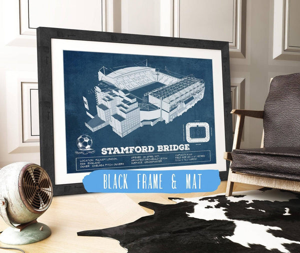 20" x 16" / Black Frame & Mat Cutler West Stamford Bridge Chelsea FC European Football Soccer Stadium Print