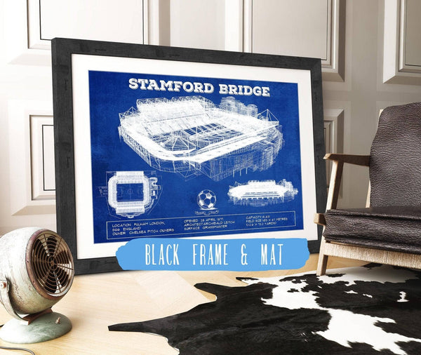 20" x 16" / Black Frame & Mat Cutler West Stamford Bridge - Chelsea FC European Football Soccer Stadium Print