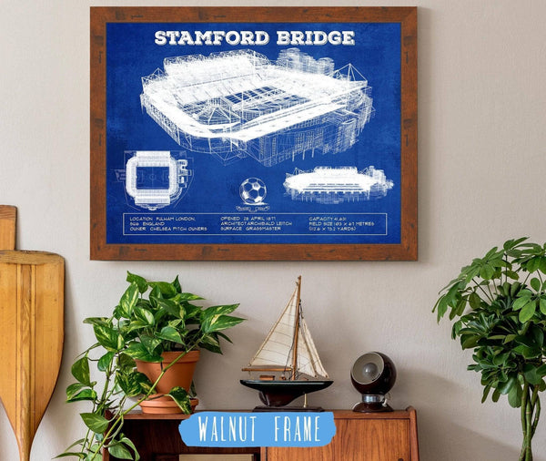 20" x 16" / Walnut Frame Cutler West Stamford Bridge - Chelsea FC European Football Soccer Stadium Print