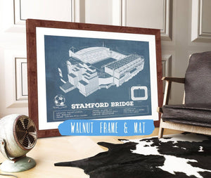 20" x 16" / Walnut Frame & Mat Cutler West Stamford Bridge Chelsea FC European Football Soccer Stadium Print