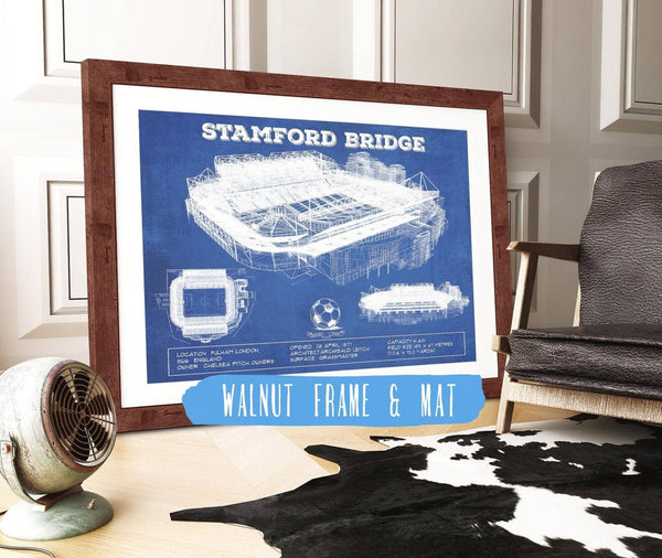 20" x 16" / Walnut Frame & Mat Cutler West Stamford Bridge - Chelsea FC European Football Soccer Stadium Print