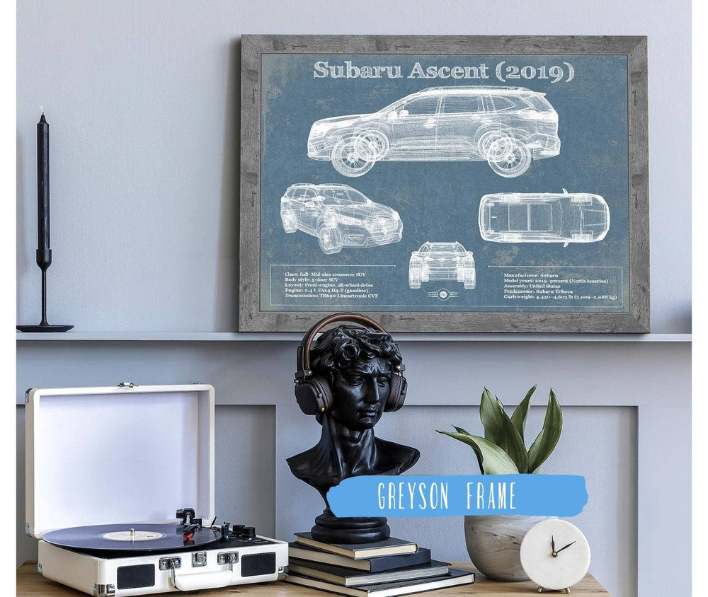 14" x 11" / Stretched Canvas Wrap Cutler West Subaru Ascent 2019 Blueprint Vintage Auto Print