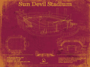 14" x 11" / Unframed Cutler West Sun Devil Stadium Wall Art - Vintage Arizona State Sun Devils Art
