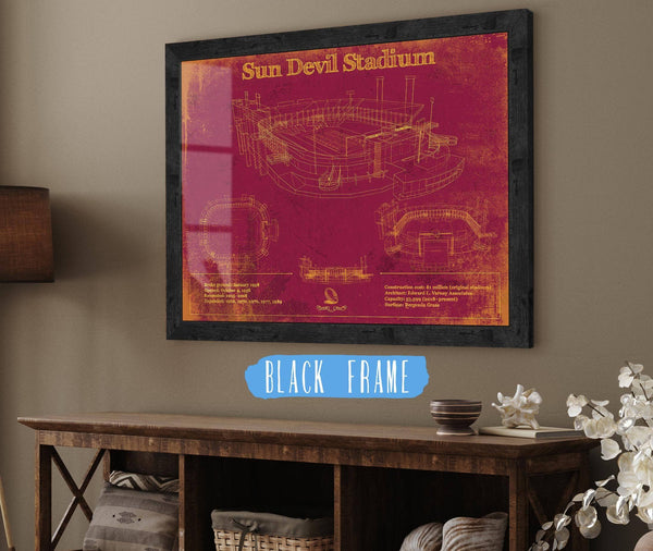 20" x 16" / Black Frame Cutler West Sun Devil Stadium Wall Art - Vintage Arizona State Sun Devils Art