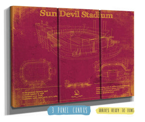 36" x 24" / 3 Panel Canvas Wrap Cutler West Sun Devil Stadium Wall Art - Vintage Arizona State Sun Devils Art