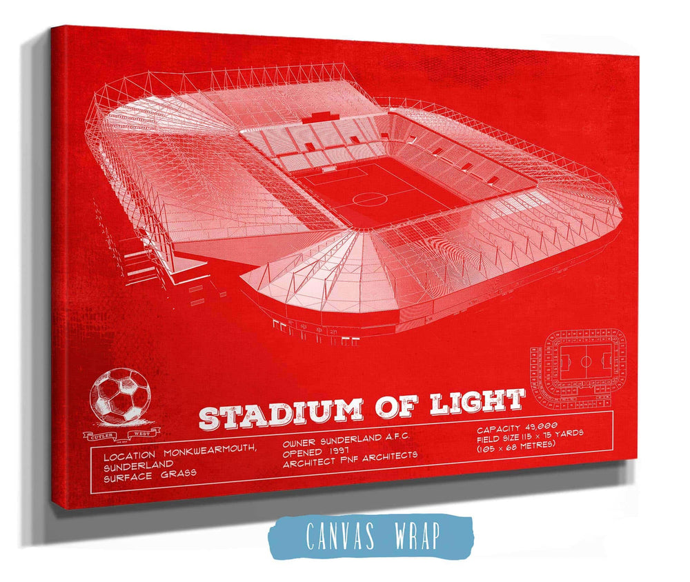 14" x 11" / Stretched Canvas Wrap Cutler West Sunderland AFC Stadium Of Light Soccer Team Color Print