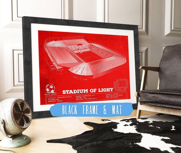20" x 16" / Black Frame & Mat Cutler West Sunderland AFC Stadium Of Light Soccer Team Color Print
