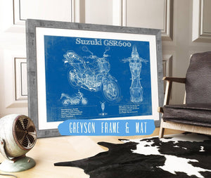 14" x 11" / Greyson Frame & Mat Cutler West Suzuki GSR600 Blueprint Motorcycle Patent Print