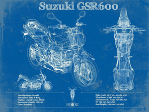 14" x 11" / Unframed Cutler West Suzuki GSR600 Blueprint Motorcycle Patent Print