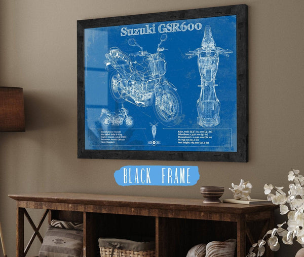 20" x 16" / Black Frame Cutler West Suzuki GSR600 Blueprint Motorcycle Patent Print