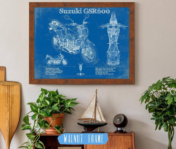 20" x 16" / Walnut Frame Cutler West Suzuki GSR600 Blueprint Motorcycle Patent Print