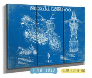 36" x 24" / 3 Panel Canvas Wrap Cutler West Suzuki GSR600 Blueprint Motorcycle Patent Print