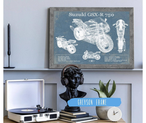 14" x 11" / Greyson Frame Cutler West Suzuki GSX R750 Blueprint Motorcycle Patent Print