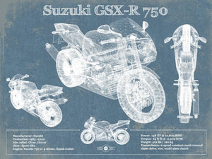 14" x 11" / Unframed Cutler West Suzuki GSX R750 Blueprint Motorcycle Patent Print