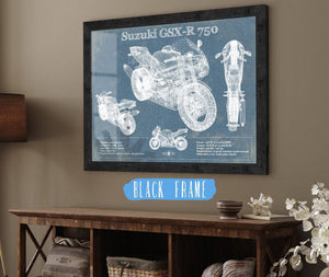 20" x 16" / Black Frame Cutler West Suzuki GSX R750 Blueprint Motorcycle Patent Print