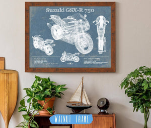 20" x 16" / Walnut Frame Cutler West Suzuki GSX R750 Blueprint Motorcycle Patent Print
