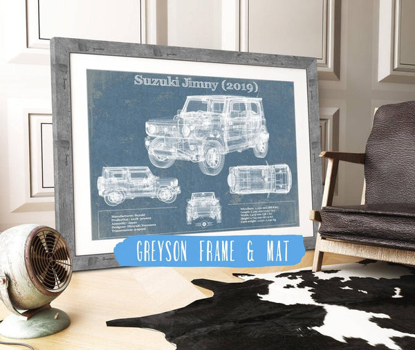 14" x 11" / Greyson Frame & Mat Cutler West Suzuki Jimney 2019 Vintage Blueprint Auto Print