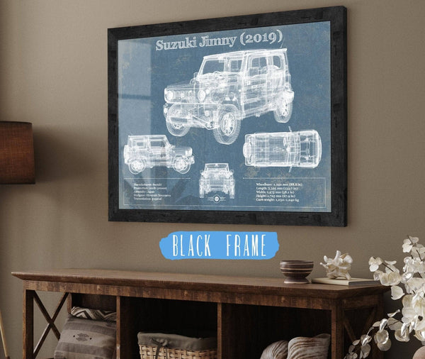 20" x 16" / Black Frame Cutler West Suzuki Jimney 2019 Vintage Blueprint Auto Print