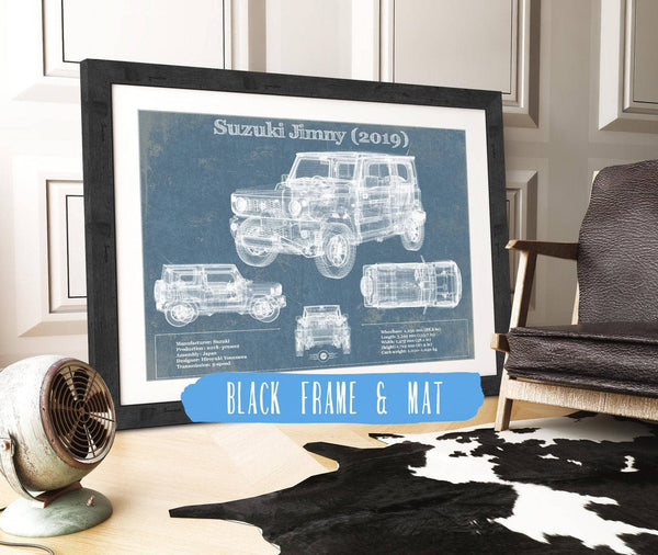 20" x 16" / Black Frame & Mat Cutler West Suzuki Jimney 2019 Vintage Blueprint Auto Print