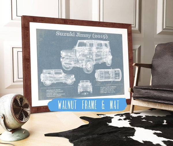 20" x 16" / Walnut Frame & Mat Cutler West Suzuki Jimney 2019 Vintage Blueprint Auto Print