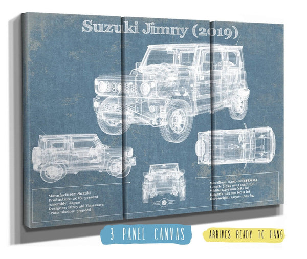 36" x 24" / 3 Panel Canvas Wrap Cutler West Suzuki Jimney 2019 Vintage Blueprint Auto Print
