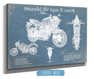 14" x 11" / Stretched Canvas Wrap Cutler West Suzuki SV 650 X 2018 Blueprint Motorcycle Patent Print