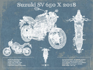 14" x 11" / Unframed Cutler West Suzuki SV 650 X 2018 Blueprint Motorcycle Patent Print