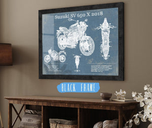20" x 16" / Black Frame Cutler West Suzuki SV 650 X 2018 Blueprint Motorcycle Patent Print