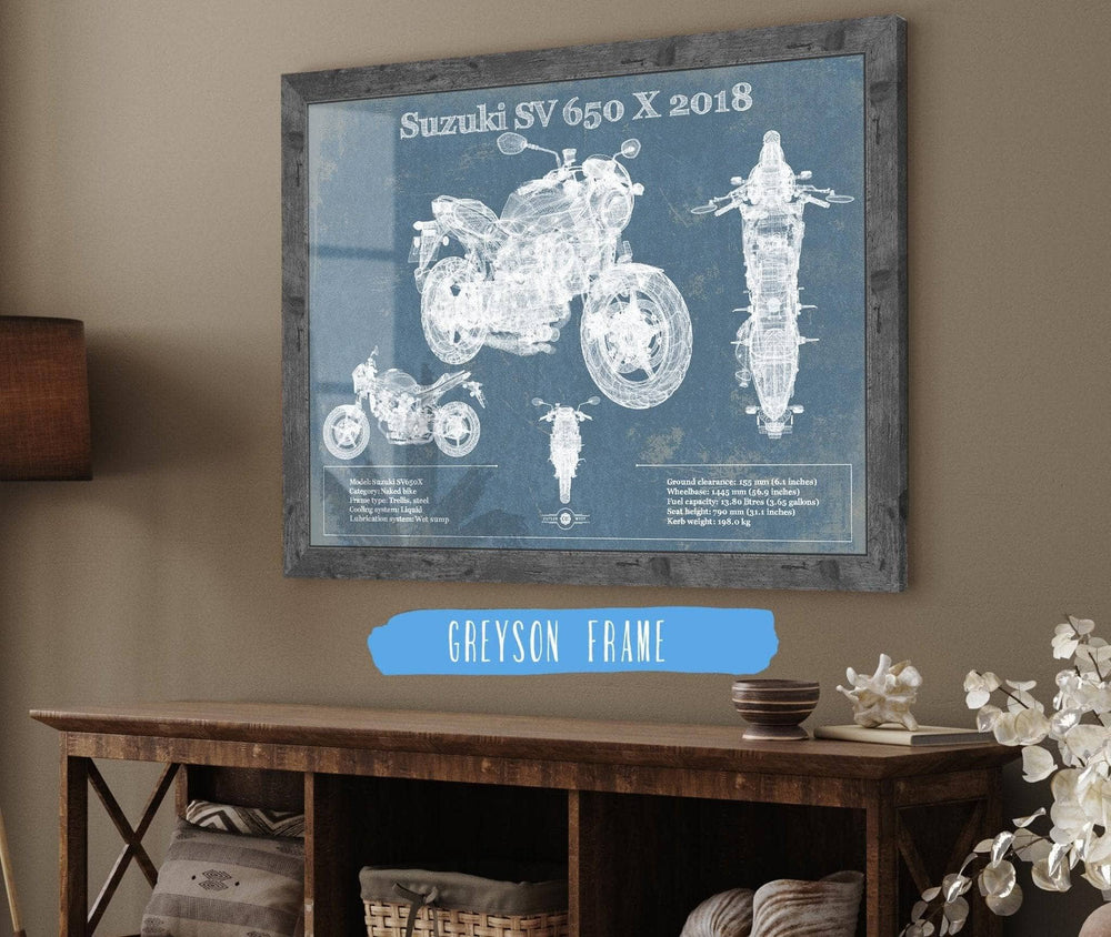 14" x 11" / Stretched Canvas Wrap Cutler West Suzuki SV 650 X 2018 Blueprint Motorcycle Patent Print