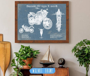 20" x 16" / Walnut Frame Cutler West Suzuki SV 650 X 2018 Blueprint Motorcycle Patent Print
