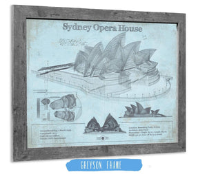 14" x 11" / Greyson Frame Cutler West Sydney Opera House Blueprint Vintage Art Print