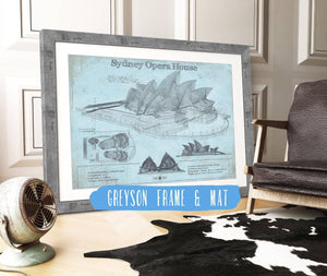 14" x 11" / Greyson Frame & Mat Cutler West Sydney Opera House Blueprint Vintage Art Print