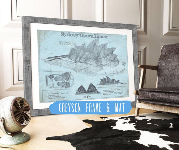 14" x 11" / Greyson Frame & Mat Cutler West Sydney Opera House Blueprint Vintage Art Print