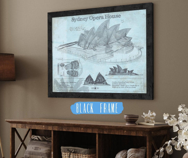 20" x 16" / Black Frame Cutler West Sydney Opera House Blueprint Vintage Art Print