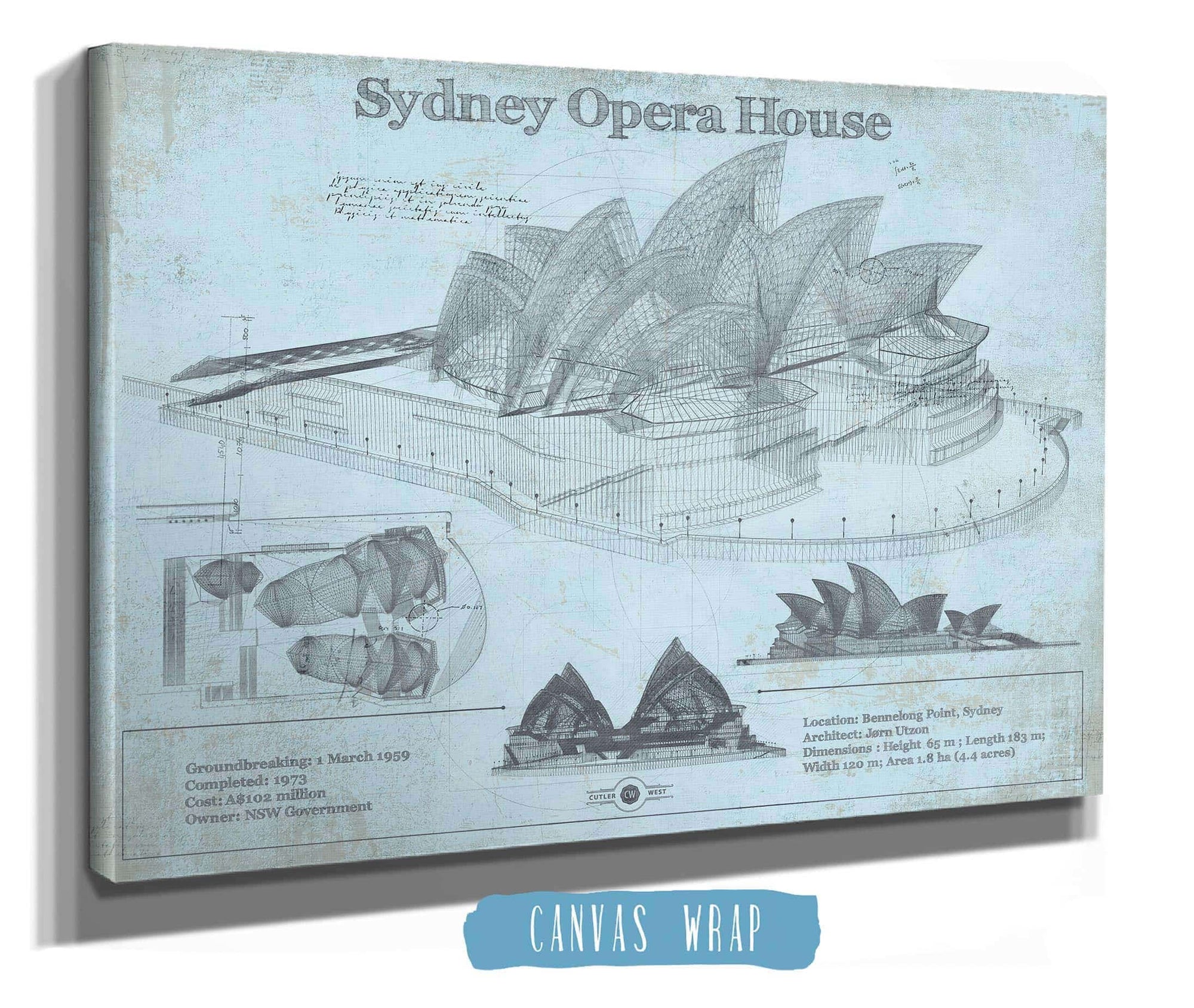 Cutler West Sydney Opera House Blueprint Vintage Art Print
