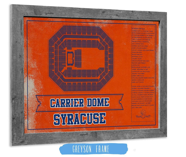 14" x 11" / Greyson Frame Cutler West Syracuse Orange - Carrier Dome Seating Chart - College Basketball Blueprint Team Color Art