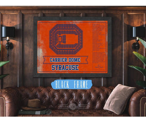 20" x 16" / Black Frame Cutler West Syracuse Orange - Carrier Dome Seating Chart - College Basketball Blueprint Team Color Art